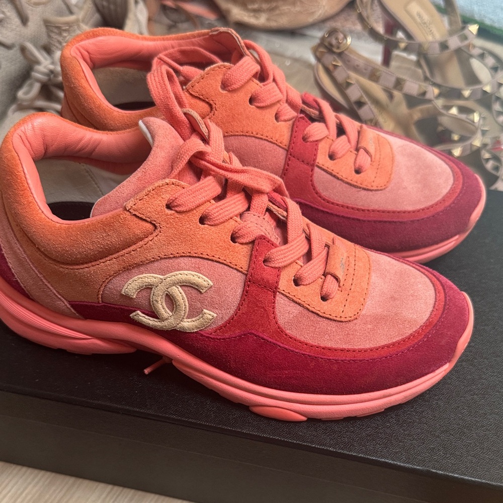 CHANEL Women's Vibrant Pink and Red Sneakers